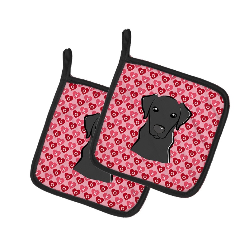 Black Labrador Hearts Pot Holders - Set of 2 - Heat-Resistant Kitchen Essentials BB5305PTHD