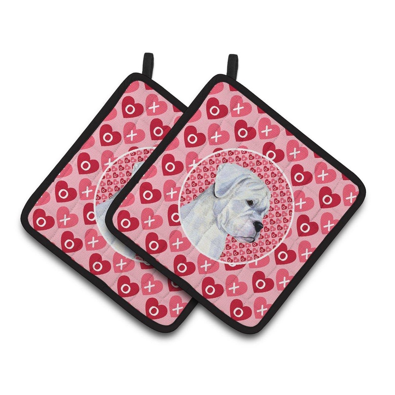 Boxer Hearts Love and Valentine's Day Portrait Pot Holders - Set of 2 Decorative Kitchen Helpers | Made in the USA SS4509PTHD