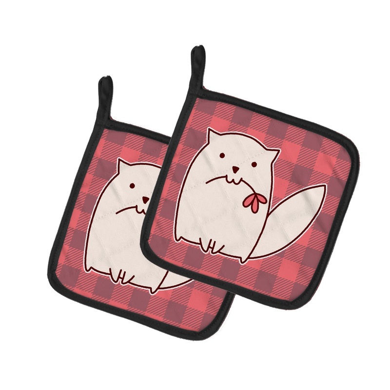 Cat Pink Plad Pot Holders - Set of 2 - Heat-Resistant Kitchen Essentials BB6854PTHD