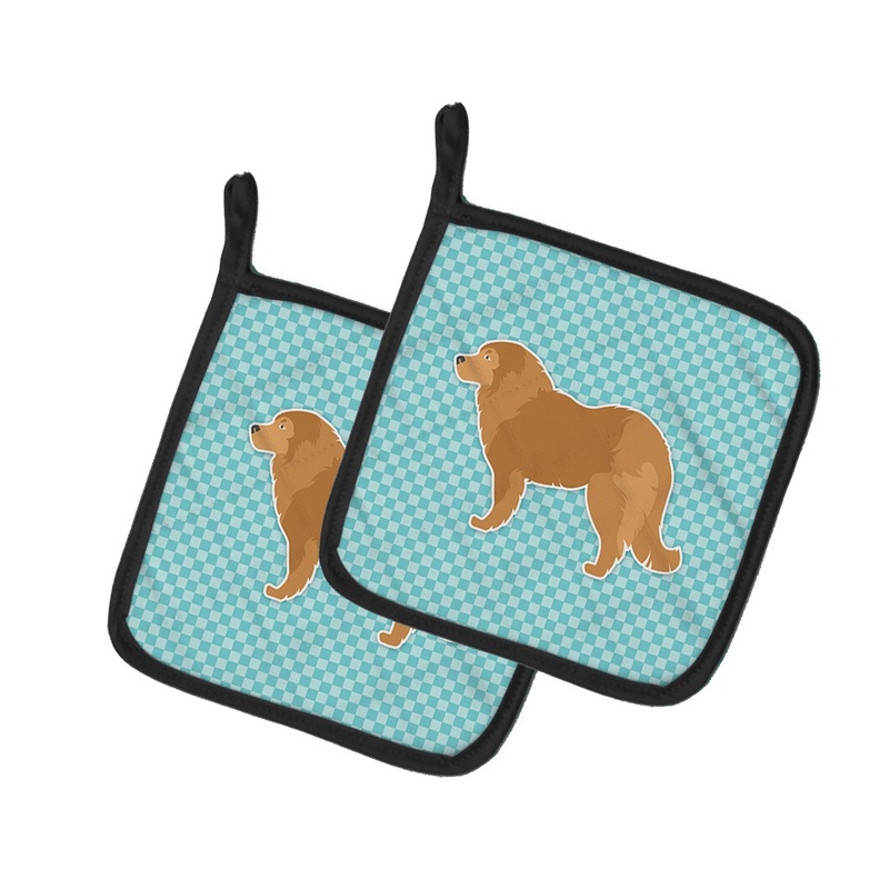 Caucasian Shepherd Dog Checkerboard Blue Pot Holders - Set of 2 - Heat-Resistant Kitchen Essentials BB3725PTHD
