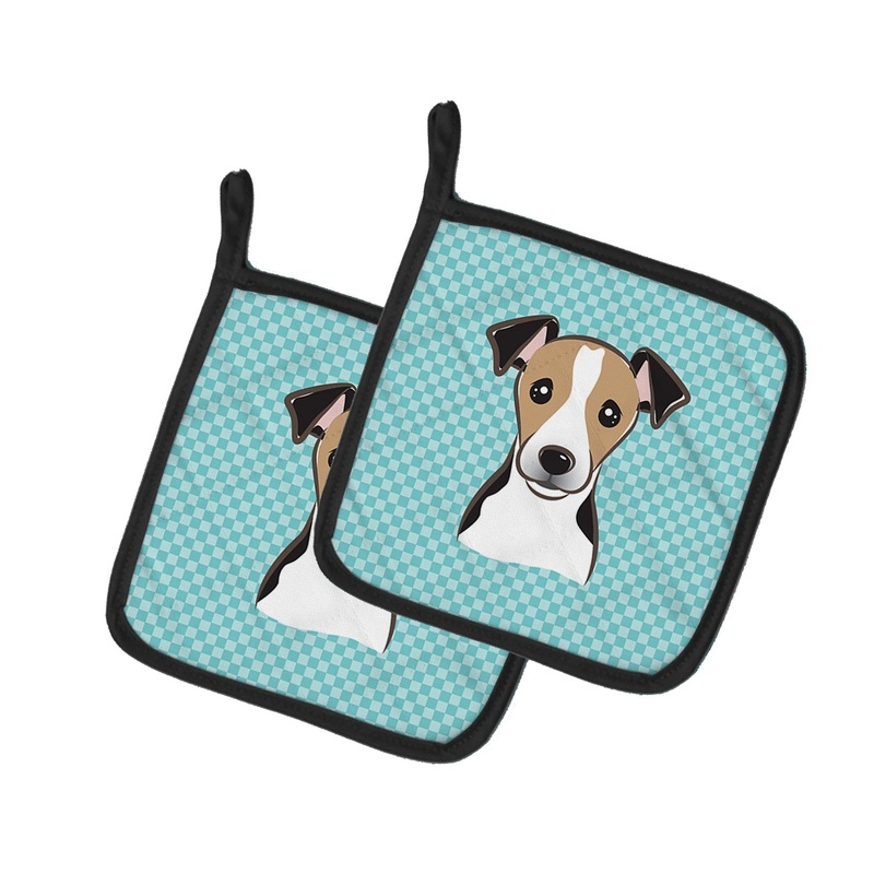 Checkerboard Blue Jack Russell Terrier Pot Holders - Set of 2 - Heat-Resistant Kitchen Essentials BB1199PTHD