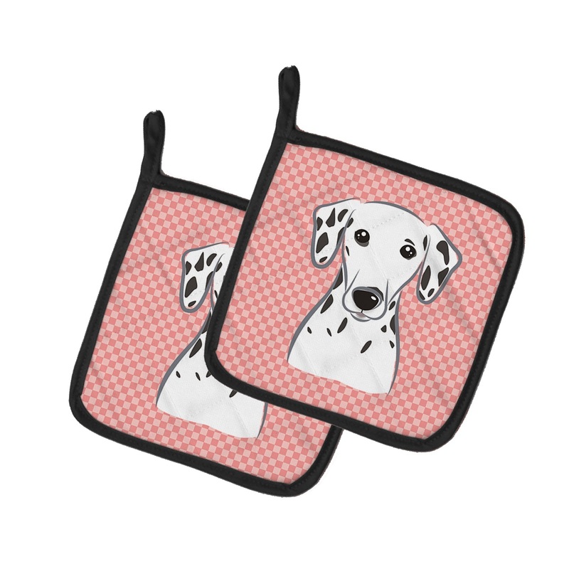 Checkerboard Pink Dalmatian Pot Holders - Set of 2 - Heat-Resistant Kitchen Essentials BB1210PTHD