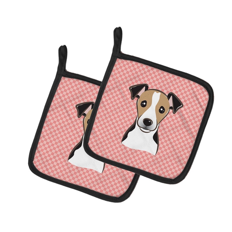 Checkerboard Pink Jack Russell Terrier Pot Holders - Set of 2 - Heat-Resistant Kitchen Essentials BB1261PTHD