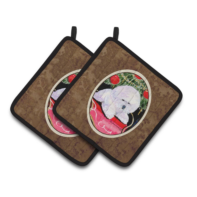 Christmas Tree with  Bichon Frise Pot Holders - Set of 2 Decorative Kitchen Helpers | Made in the USA SS8957PTHD
