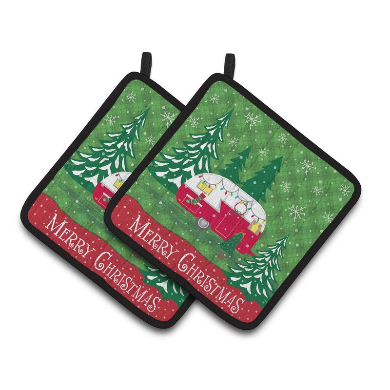 Christmas Vintage Glamping Trailer Pot Holders - Set of 2 Decorative Kitchen Helpers | Made in the USA VHA3018PTHD