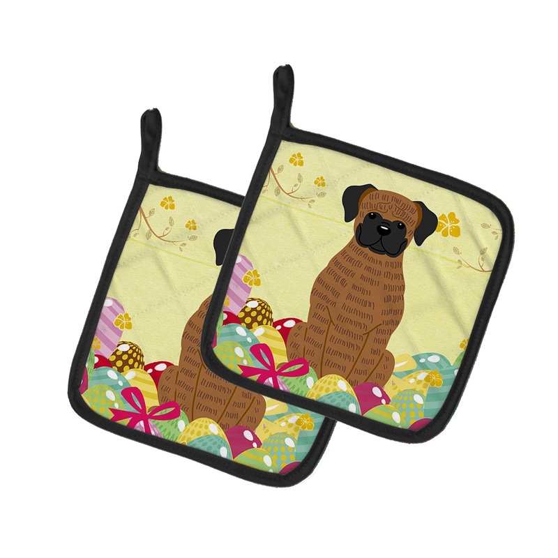 Easter Eggs Brindle Boxer Pot Holders - Set of 2 - Heat-Resistant Kitchen Essentials BB6117PTHD
