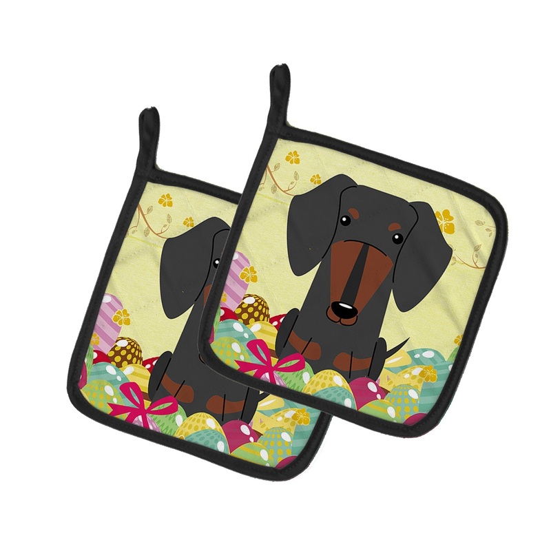 Easter Eggs Dachshund Black Tan Pot Holders - Set of 2 - Heat-Resistant Kitchen Essentials BB6132PTHD