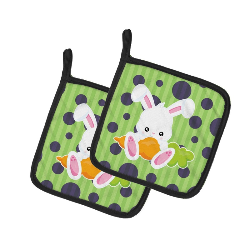 Easter Polkadot Rabbit Pot Holders - Set of 2 - Heat-Resistant Kitchen Essentials BB6903PTHD
