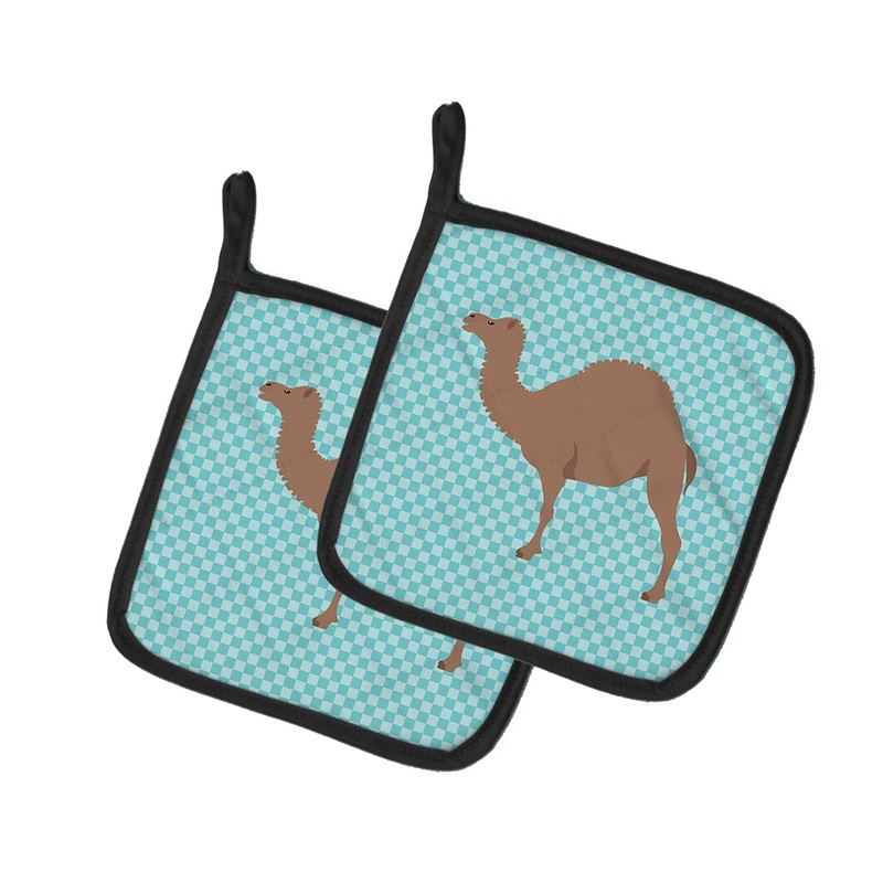 F1 Hybrid Camel Blue Check Pot Holders - Set of 2 - Heat-Resistant Kitchen Essentials BB7993PTHD