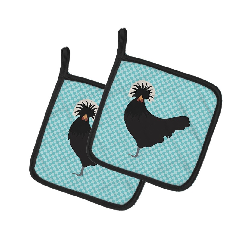 Polish Poland Chicken Blue Check Pot Holders - Set of 2 - Heat-Resistant Kitchen Essentials BB8008PTHD