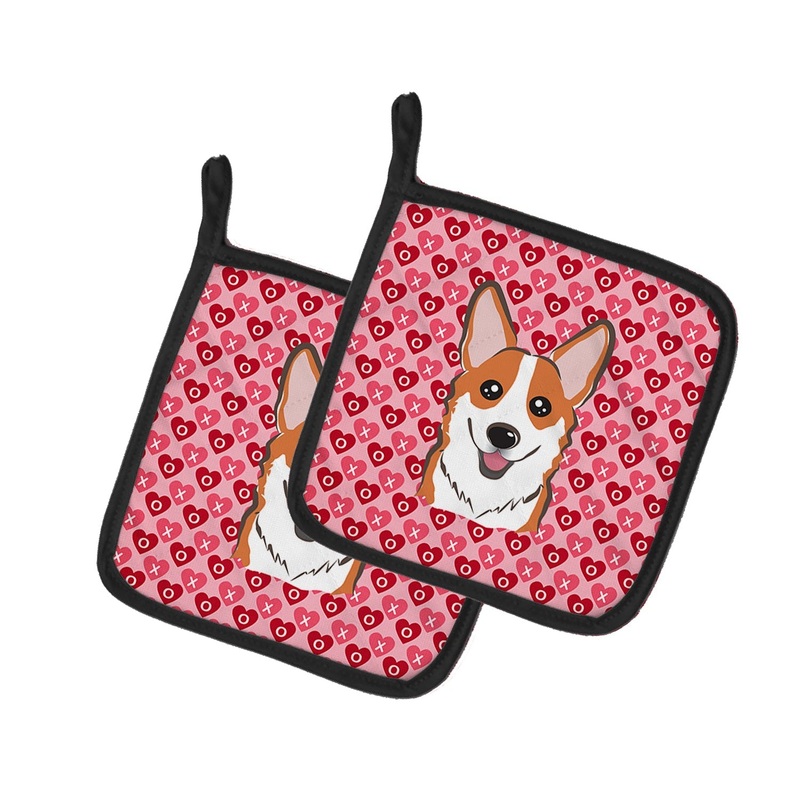 Red Corgi Hearts Pot Holders - Set of 2 - Heat-Resistant Kitchen Essentials BB5324PTHD