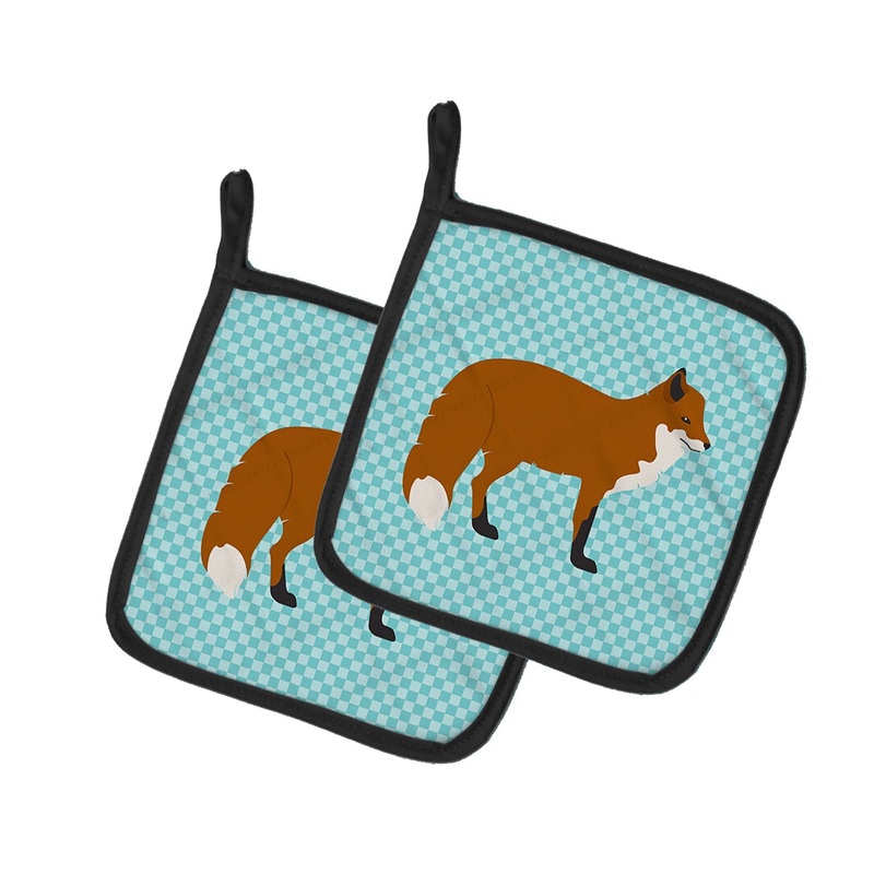 Red Fox Blue Check Pot Holders - Set of 2 - Heat-Resistant Kitchen Essentials BB8050PTHD