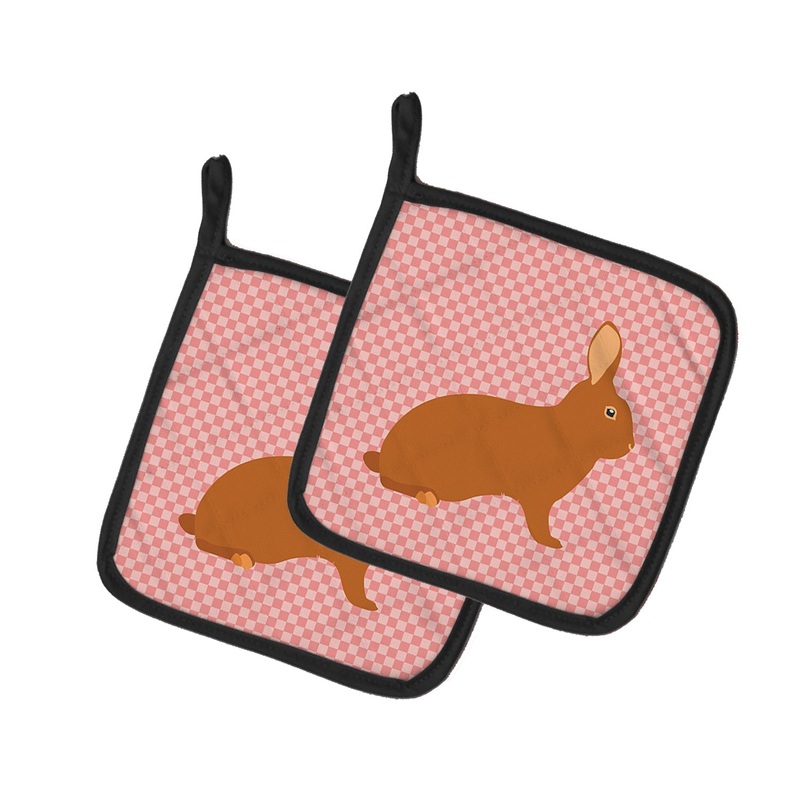 Rex Rabbit Pink Check Pot Holders - Set of 2 - Heat-Resistant Kitchen Essentials BB7969PTHD