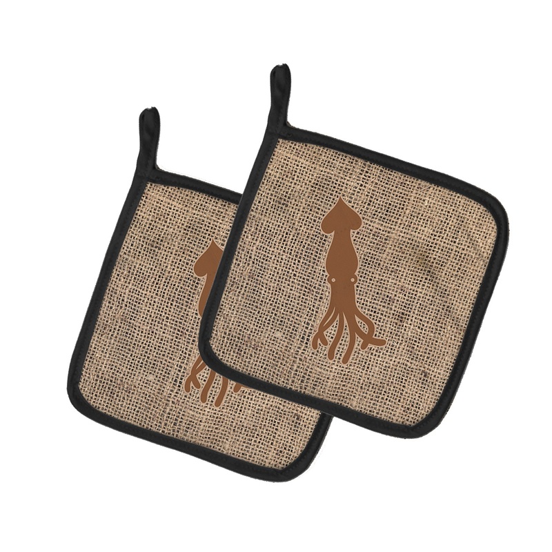 Squid Faux Burlap and Brown - Set of 2 - Heat-Resistant Kitchen Essentials BB1096-BL-BN-PTHD