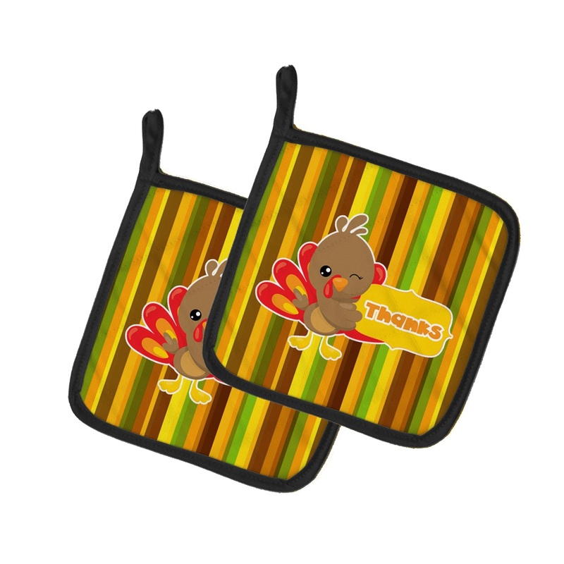 Thanksgiving Turkey Thanks Pot Holders - Set of 2 - Heat-Resistant Kitchen Essentials BB7116PTHD
