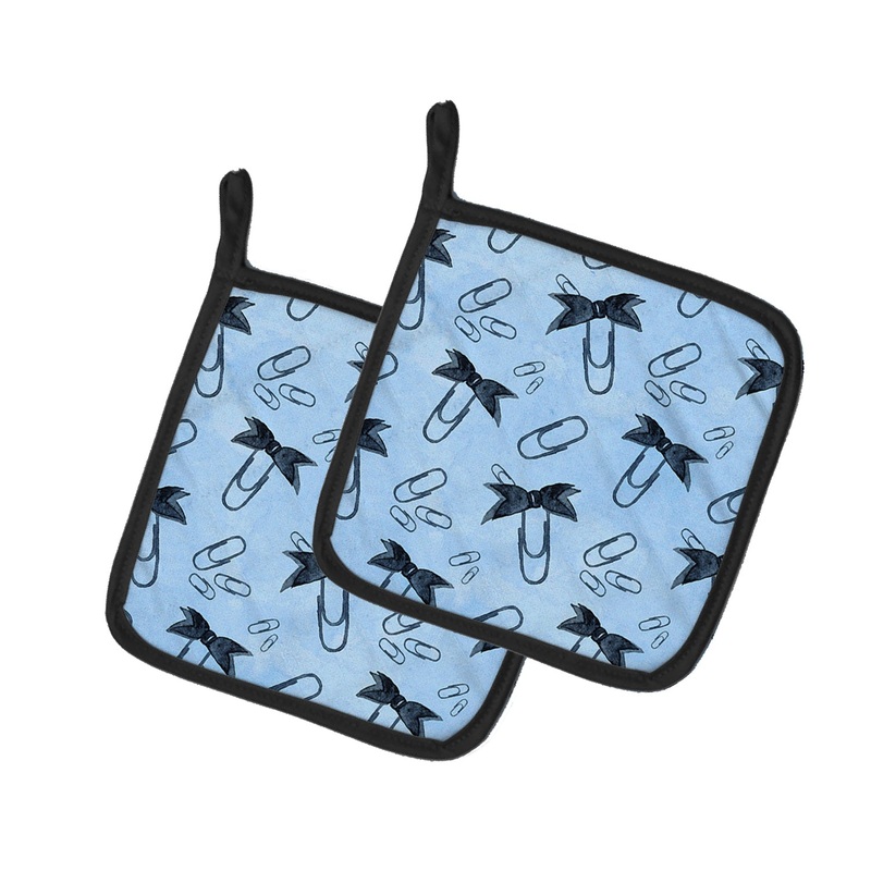 Watercolor Paper Clips Blue Pot Holders - Set of 2 - Heat-Resistant Kitchen Essentials BB7544PTHD