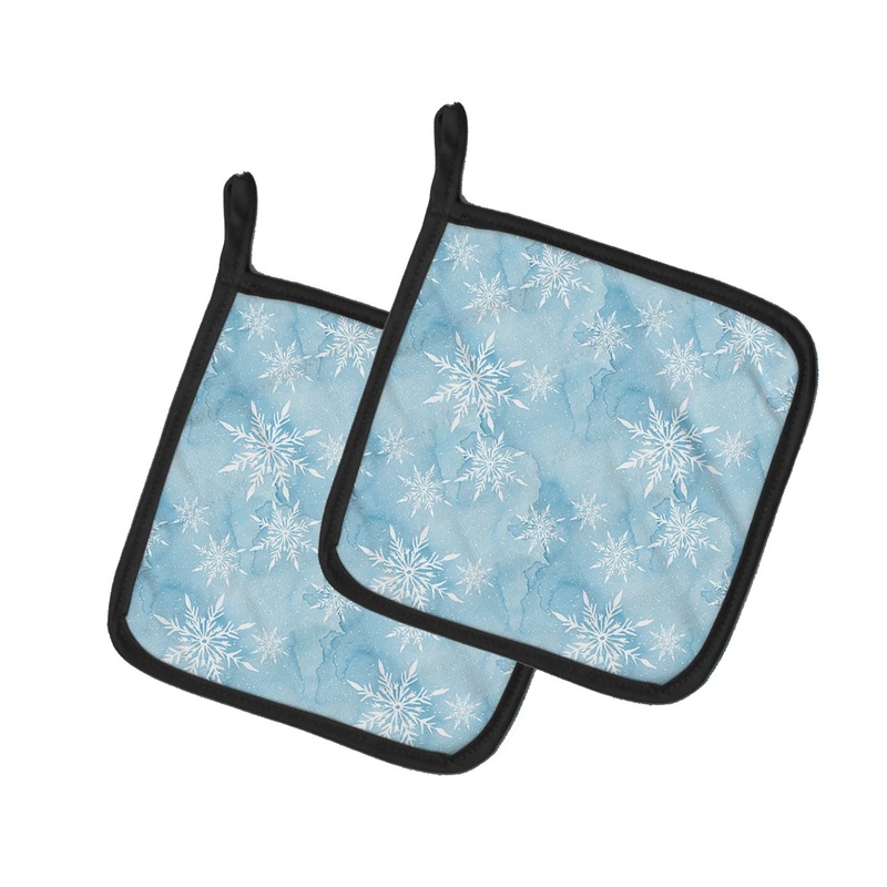 Watercolor Snowflake on Light Blue Pot Holders - Set of 2 - Heat-Resistant Kitchen Essentials BB7552PTHD