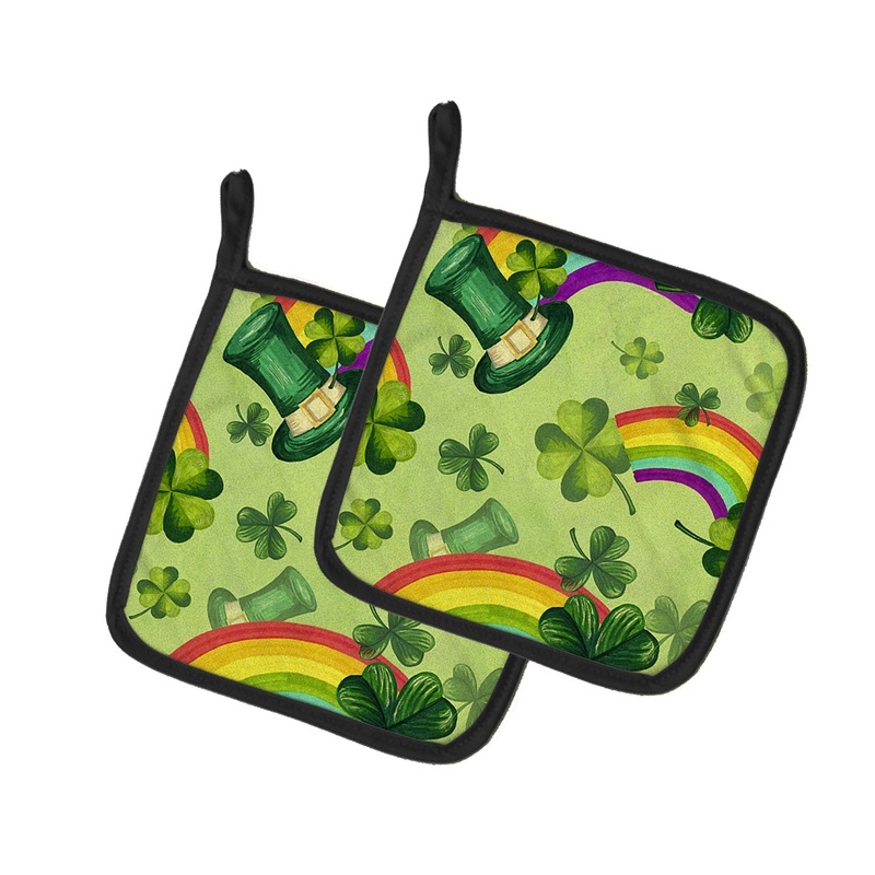 Watercolor St Patrick's Day Lucky Leprechan Pot Holders - Set of 2 - Heat-Resistant Kitchen Essentials BB7560PTHD