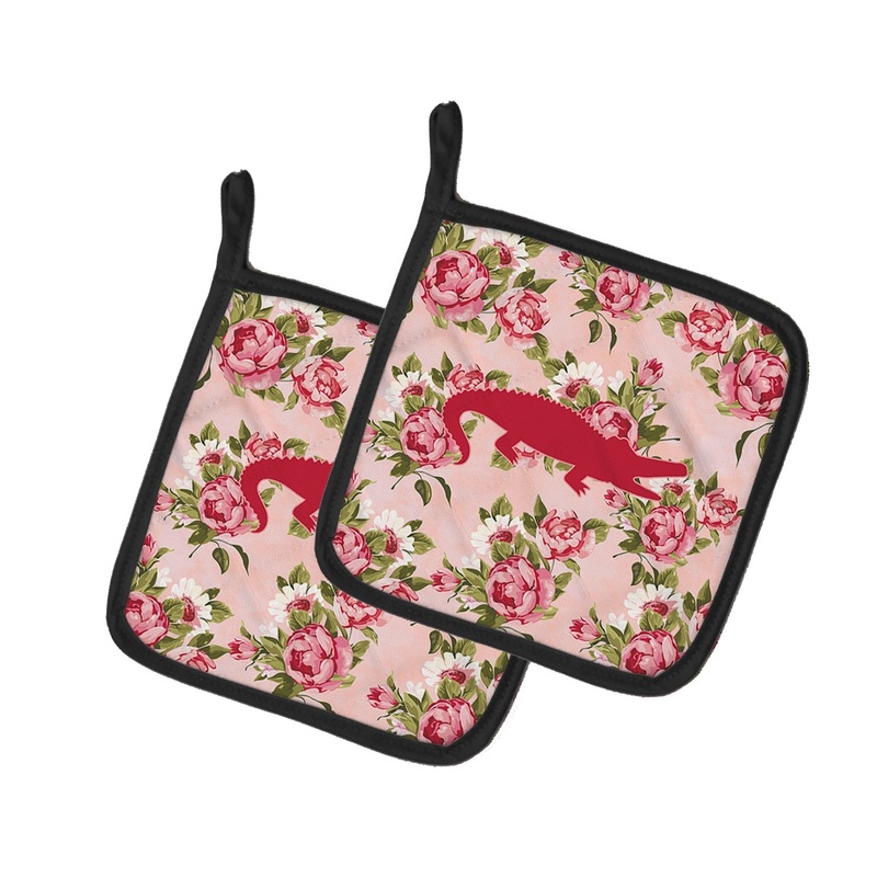 Alligator Shabby Chic Pink Roses Pot Holders - Set of 2 - Heat-Resistant Kitchen Essentials BB1120-RS-PK-PTHD