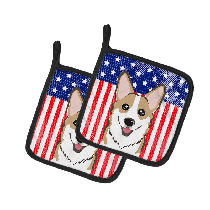 American Flag and Sable Corgi Pot Holders - Set of 2 - Heat-Resistant Kitchen Essentials BB2183PTHD
