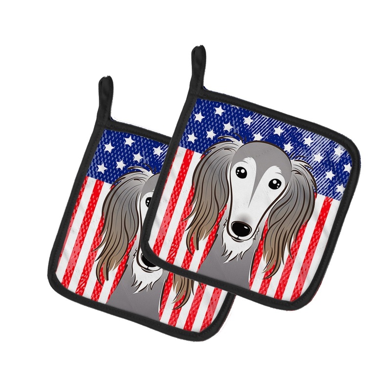 American Flag and Saluki Pot Holders - Set of 2 - Heat-Resistant Kitchen Essentials BB2159PTHD