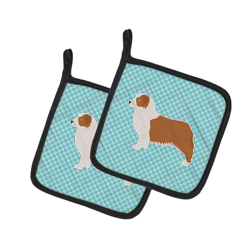 Australian Shepherd Dog Checkerboard Blue Pot Holders - Set of 2 - Heat-Resistant Kitchen Essentials BB3733PTHD