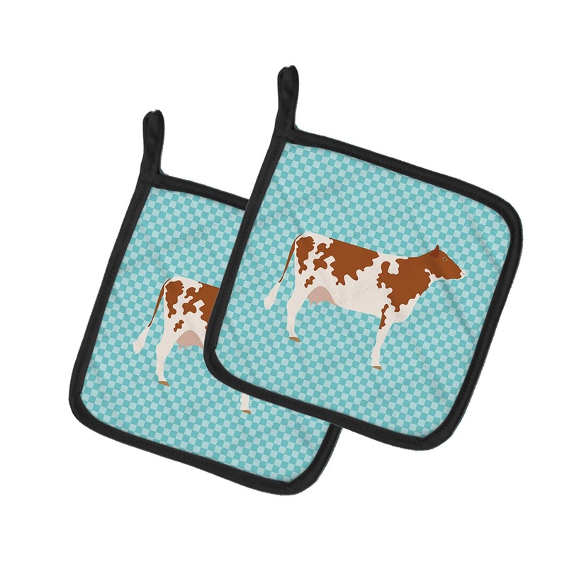 Ayrshire Cow Blue Check Pot Holders - Set of 2 - Heat-Resistant Kitchen Essentials BB8001PTHD