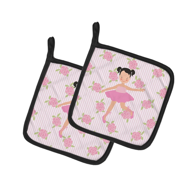 Ballerina Black Hair Ponytails Pot Holders - Set of 2 - Heat-Resistant Kitchen Essentials BB5187PTHD