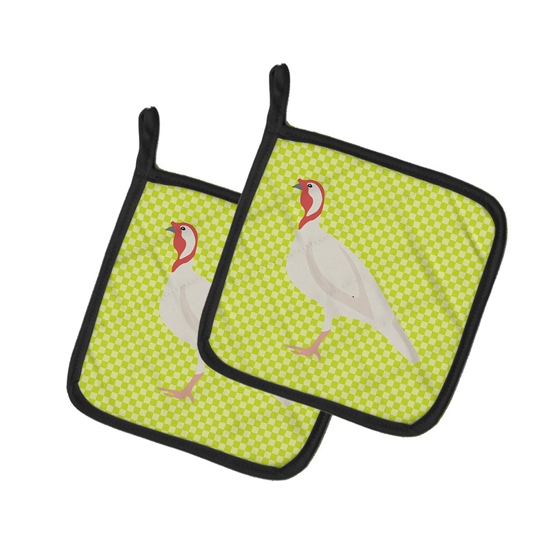 Beltsville Small White Turkey Hen Green Pot Holders - Set of 2 - Heat-Resistant Kitchen Essentials BB7815PTHD