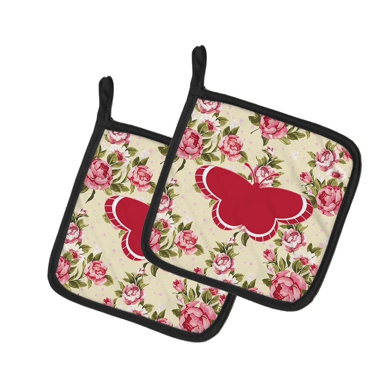 Butterfly Shabby Chic Yellow Roses Pot Holders - Set of 2 - Heat-Resistant Kitchen Essentials BB1039-RS-YW-PTHD