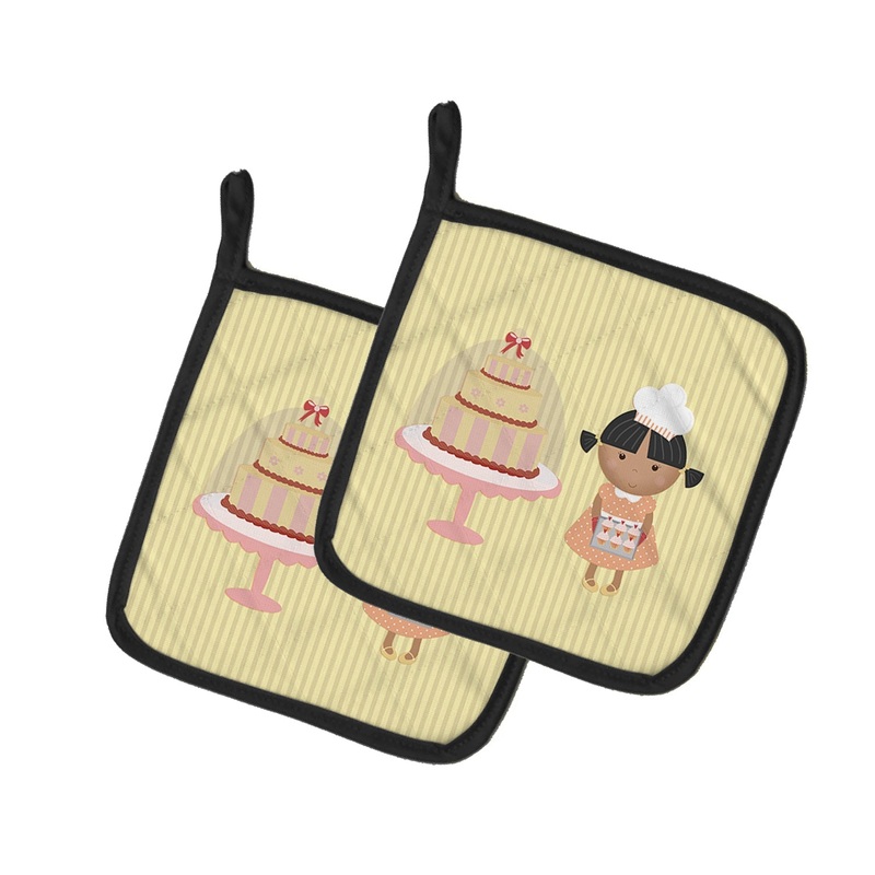 Cake Baker African American Yellow Pot Holders - Set of 2 - Heat-Resistant Kitchen Essentials BB7258PTHD