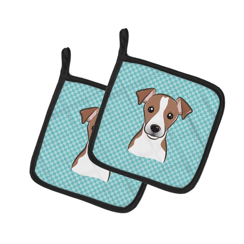 Checkerboard Blue Jack Russell Terrier Pot Holders - Set of 2 - Heat-Resistant Kitchen Essentials BB1198PTHD