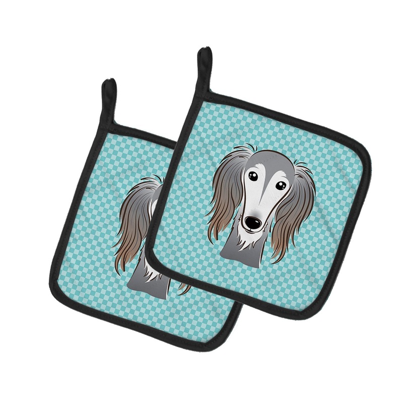 Checkerboard Blue Saluki Pot Holders - Set of 2 - Heat-Resistant Kitchen Essentials BB1167PTHD
