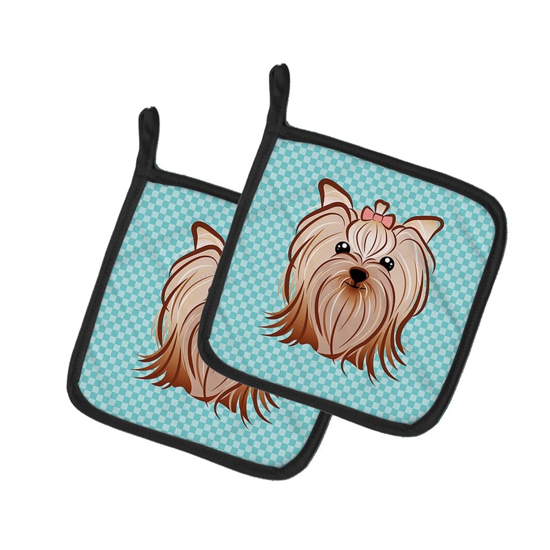 Checkerboard Blue Yorkie Yorkishire Terrier Pot Holders - Set of 2 - Heat-Resistant Kitchen Essentials BB1142PTHD