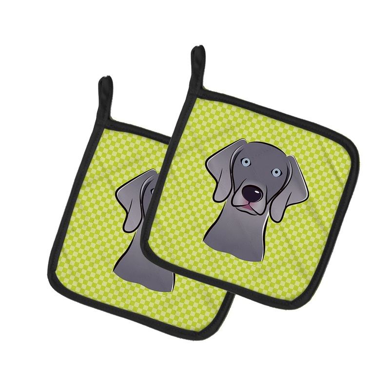 Checkerboard Lime Green Weimaraner Pot Holders - Set of 2 - Heat-Resistant Kitchen Essentials BB1293PTHD