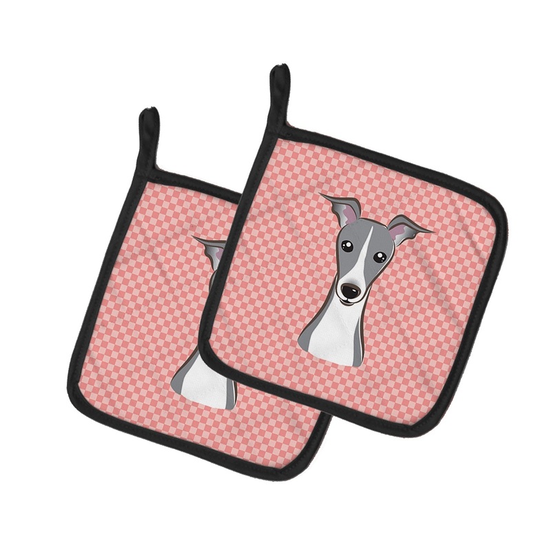 Checkerboard Pink Italian Greyhound Pot Holders - Set of 2 - Heat-Resistant Kitchen Essentials BB1236PTHD