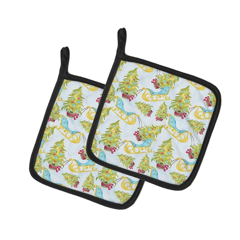 Christmas Tree and Sleigh Pot Holders - Set of 2 - Heat-Resistant Kitchen Essentials BB7486PTHD