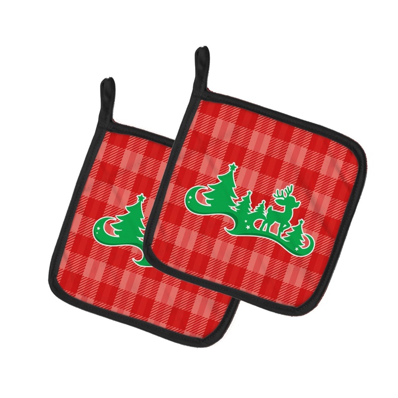 Christmas Tree Reindeer Red Pot Holders - Set of 2 - Heat-Resistant Kitchen Essentials BB6972PTHD