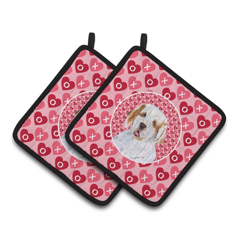 Clumber Spaniel Hearts Love and Valentine's Day Portrait Pot Holders - Set of 2 Decorative Kitchen Helpers | Made in the USA SS4500PTHD