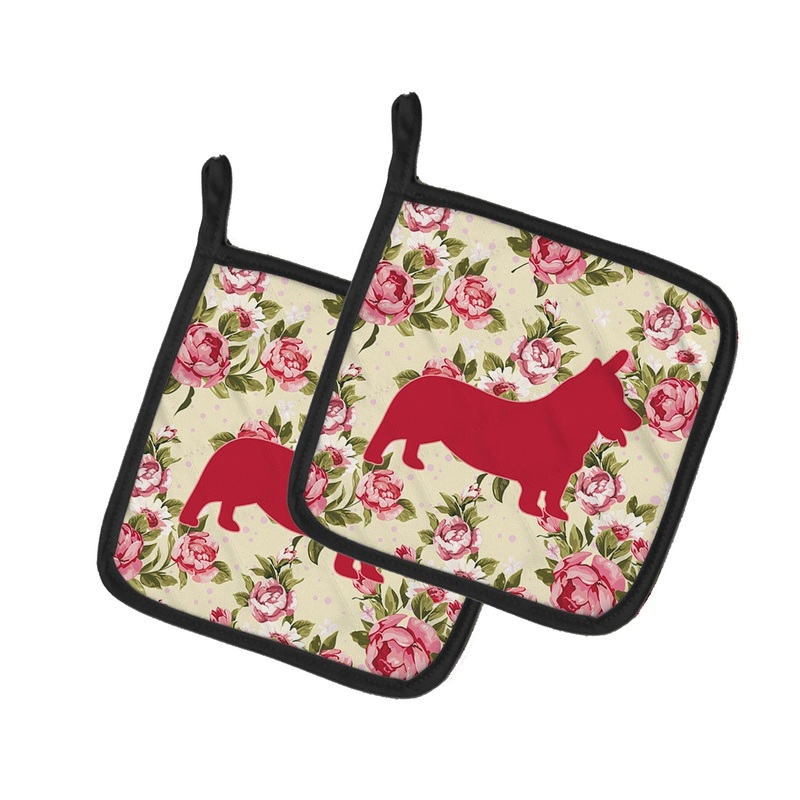 Corgi Shabby Chic Yellow Roses Pot Holders - Set of 2 - Heat-Resistant Kitchen Essentials BB1069-RS-YW-PTHD