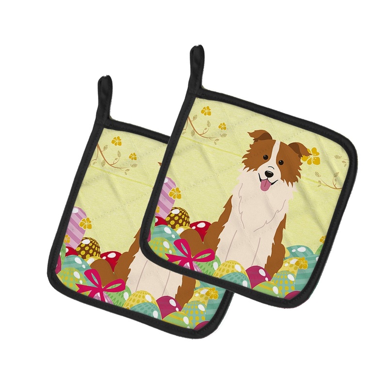 Easter Eggs Border Collie Red White Pot Holders - Set of 2 - Heat-Resistant Kitchen Essentials BB6119PTHD