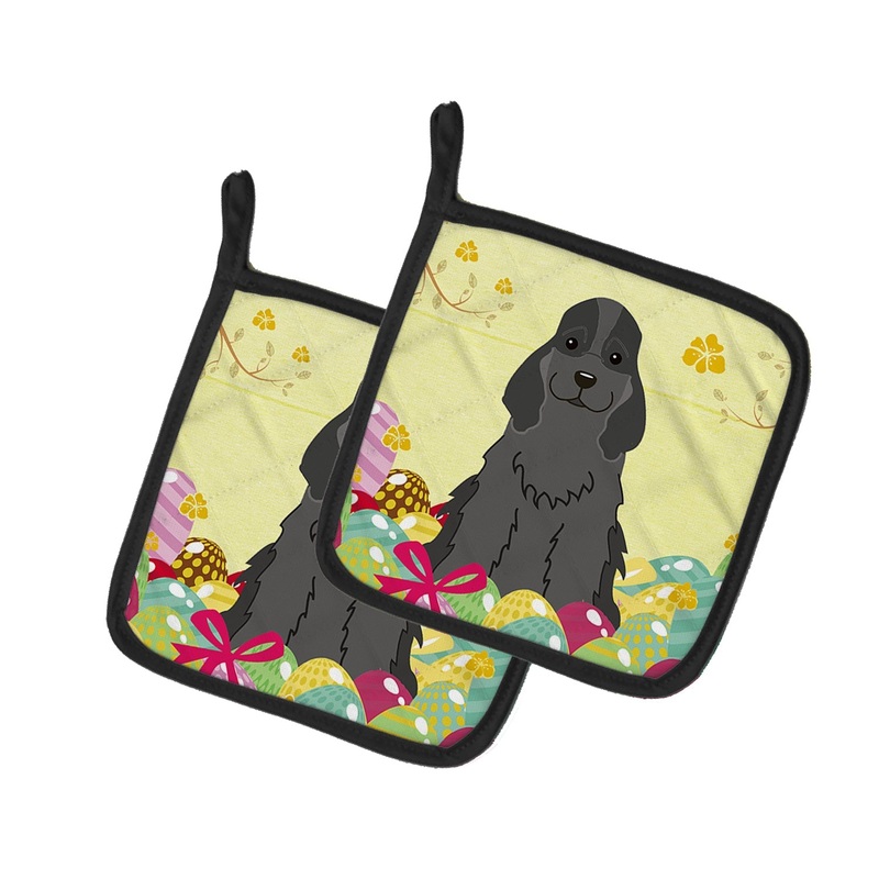 Easter Eggs Cocker Spaniel Black Pot Holders - Set of 2 - Heat-Resistant Kitchen Essentials BB6092PTHD