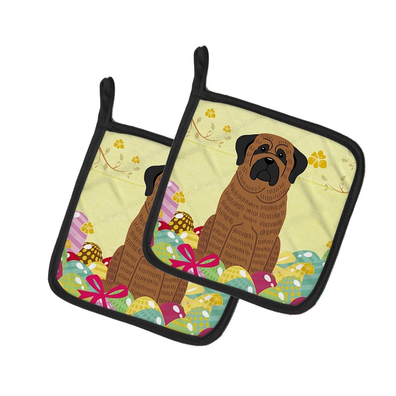 Easter Eggs Mastiff Brindle Pot Holders - Set of 2 - Heat-Resistant Kitchen Essentials BB6015PTHD