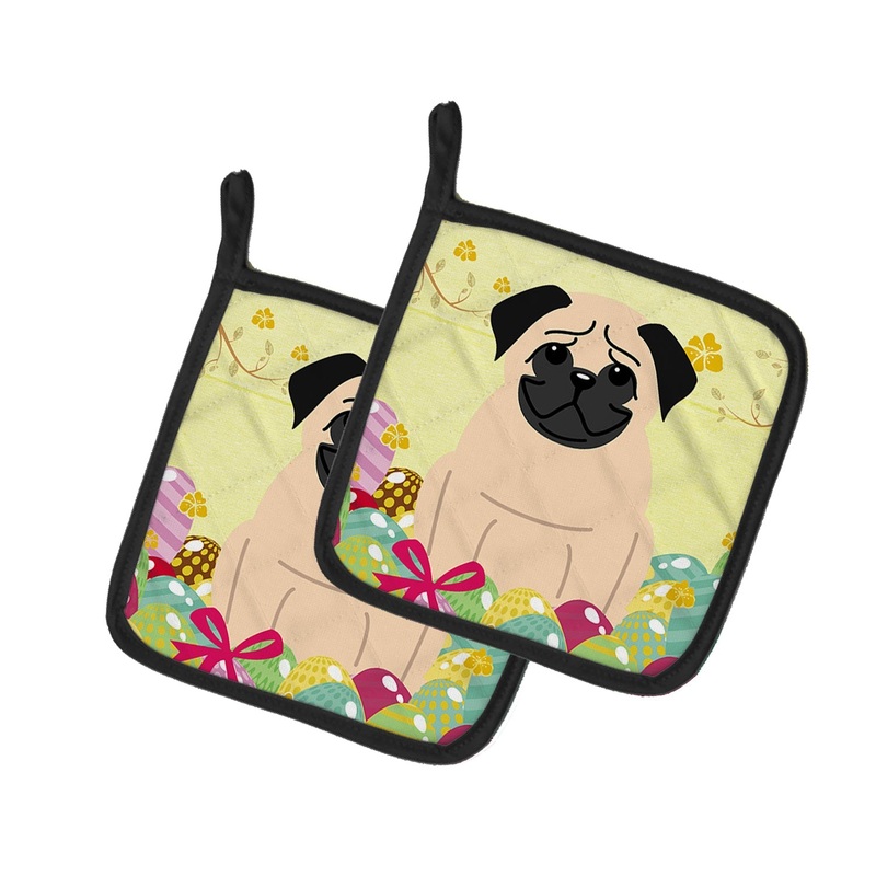 Easter Eggs Pug Fawn Pot Holders - Set of 2 - Heat-Resistant Kitchen Essentials BB6008PTHD