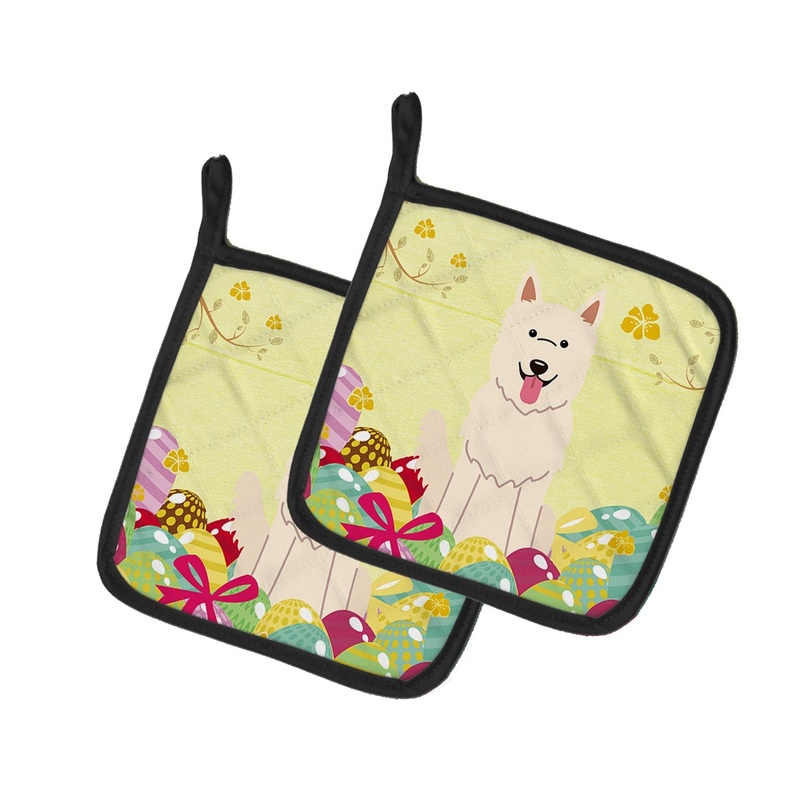 Easter Eggs White German Shepherd Pot Holders - Set of 2 - Heat-Resistant Kitchen Essentials BB6045PTHD
