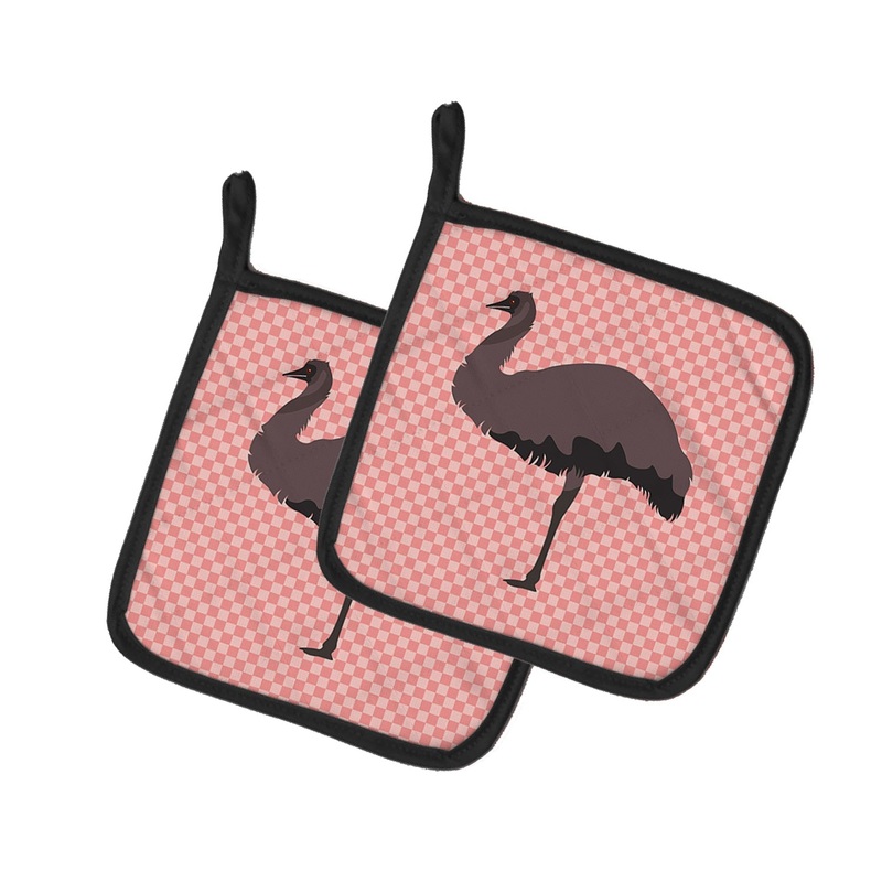 Emu Pink Check Pot Holders - Set of 2 - Heat-Resistant Kitchen Essentials BB7922PTHD