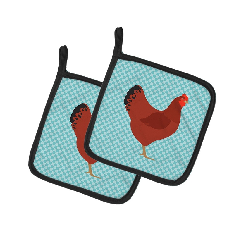 New Hampshire Red Chicken Blue Check Pot Holders - Set of 2 - Heat-Resistant Kitchen Essentials BB8017PTHD