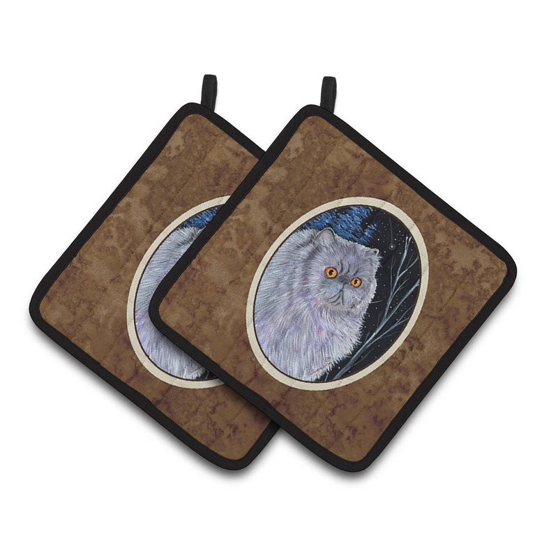 Starry Night Cat - Persian Pot Holders - Set of 2 Decorative Kitchen Helpers | Made in the USA SS8402PTHD