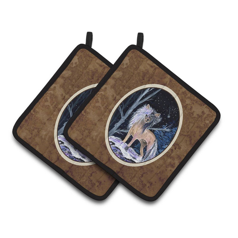 Starry Night Chinese Crested Pot Holders - Set of 2 Decorative Kitchen Helpers | Made in the USA SS8390PTHD