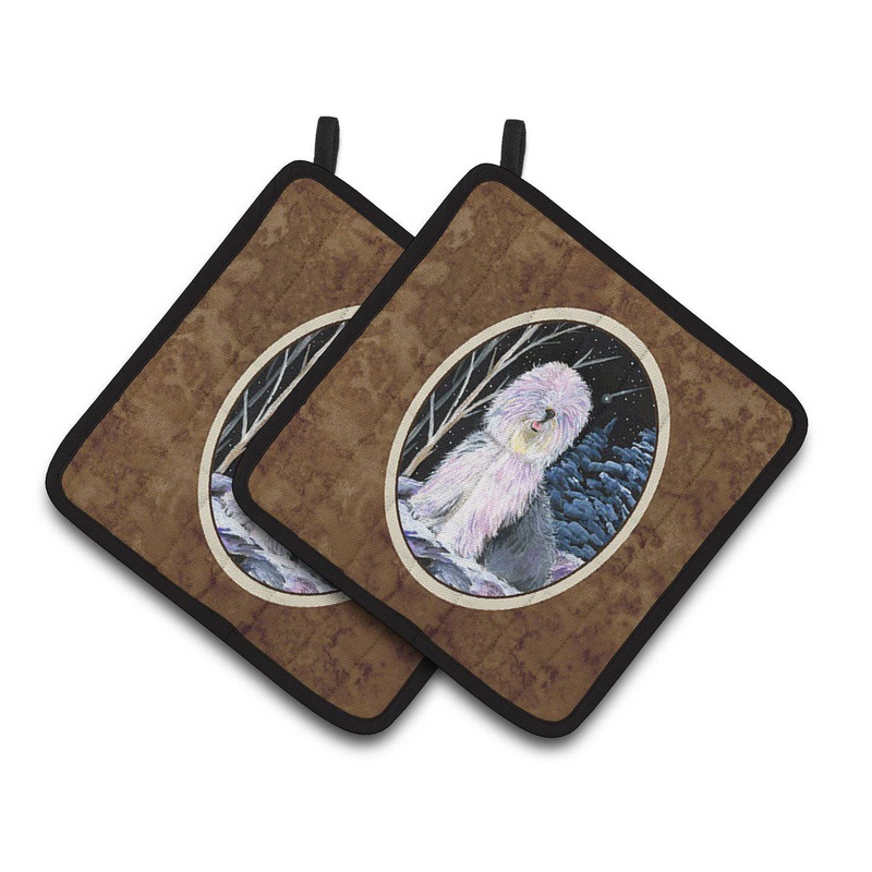 Starry Night Old English Sheepdog Pot Holders - Set of 2 Decorative Kitchen Helpers | Made in the USA SS8409PTHD